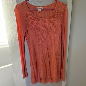 Coral Crew Neck Long Sleeve Blouse